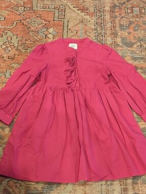 Girls' Fuchsia Long-Sleeve Ruffle Front Dress
